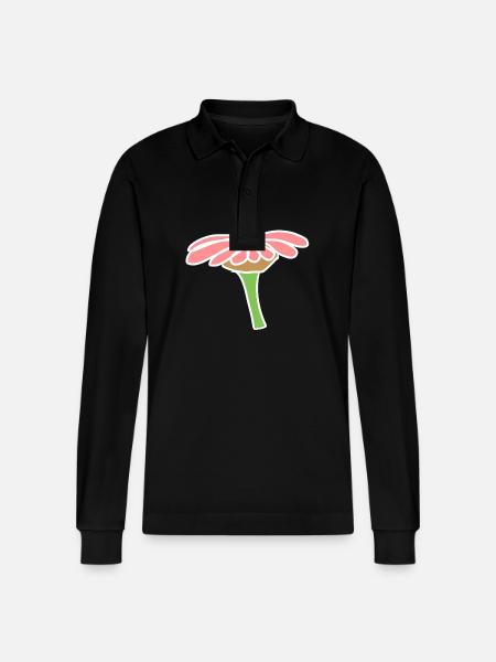 Flower icon page pink plant - Stanley/Stella Organic Unisex Long-Sleeved Polo Shirt Prepster - black