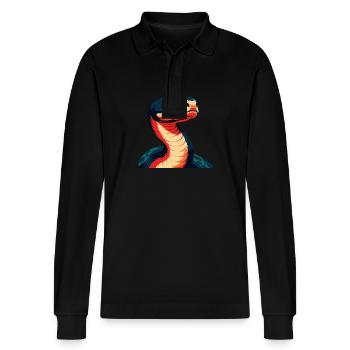 Anaconda Zeichentrickfigur Buntes Haustier Tier - Stanley/Stella Unisex Bio-Langarm-Poloshirt Prepster - Schwarz - Vorne - Anna (173cm) & Nico (186cm)
