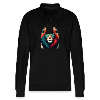 Lion Dessin Animé Personnage Animal De Compagnie Coloré - Polo à manches longues bio PREPSTER Stanley/Stella Unisexe - noir - Devant - Anna (173cm) & Nico (186cm)