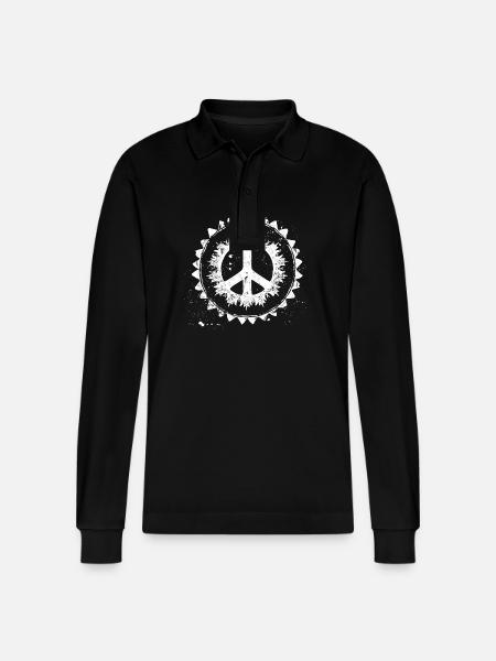 Urban Retro Peace Sign - Stanley/Stella Organic Unisex Long-Sleeved Polo Shirt Prepster - black