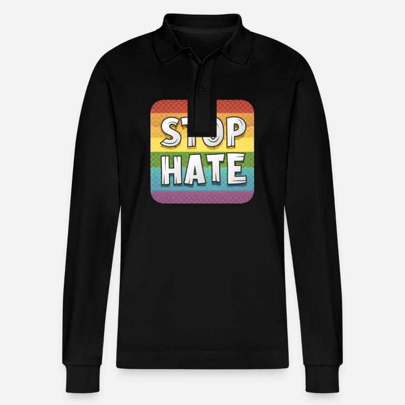LGBTQ Stop Hate - Stanley/Stella Unisex Bio-Langarm-Poloshirt Prepster - Schwarz