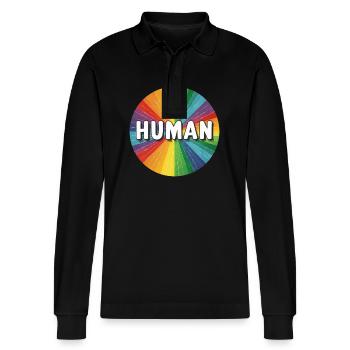 LGBTQ Human - Stanley/Stella Unisex Bio-Langarm-Poloshirt Prepster - Schwarz - Vorne - Anna (173cm) & Nico (186cm)