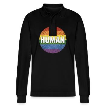 LGBTQ Human - Stanley/Stella Unisex Bio-Langarm-Poloshirt Prepster - Schwarz - Vorne - Anna (173cm) & Nico (186cm)