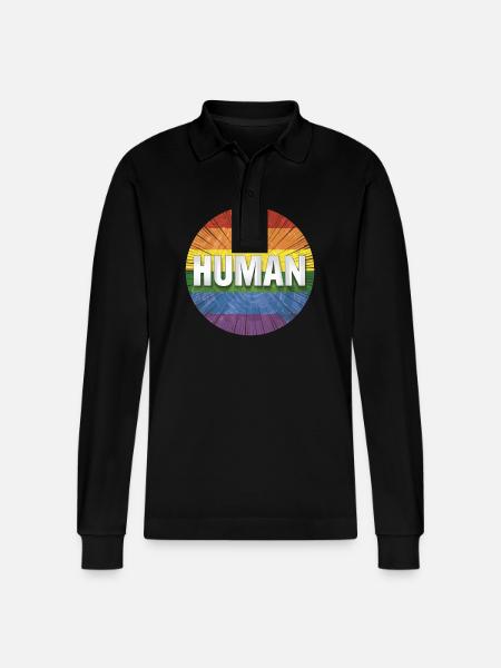 LGBTQ Human - Stanley/Stella Organic Unisex Long-Sleeved Polo Shirt Prepster - black