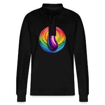 LGBTQ Aubergine - Stanley/Stella Unisex Bio-Langarm-Poloshirt Prepster - Schwarz - Vorne - Anna (173cm) & Nico (186cm)
