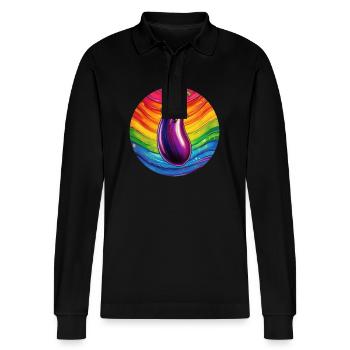 LGBTQ Aubergine - Stanley/Stella Unisex Bio-Langarm-Poloshirt Prepster - Schwarz - Vorne - Anna (173cm) & Nico (186cm)
