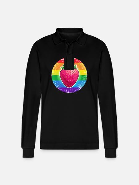 LGBTQ Strawberry - Stanley/Stella Organic Unisex Long-Sleeved Polo Shirt Prepster - black