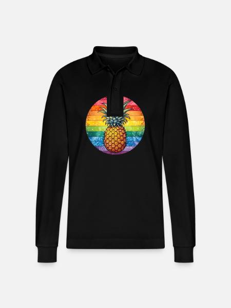 LGBTQ Pineapple - Stanley/Stella Organic Unisex Long-Sleeved Polo Shirt Prepster - black