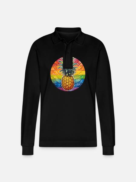 LGBTQ Pineapple - Stanley/Stella Organic Unisex Long-Sleeved Polo Shirt Prepster - black