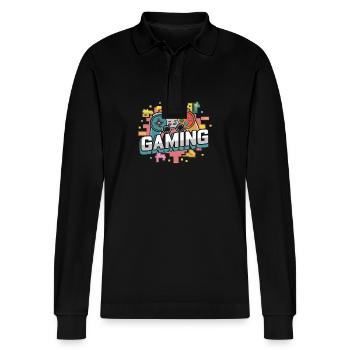 Gaming - Controller - Stanley/Stella Unisex Bio-Langarm-Poloshirt Prepster - Schwarz - Vorne - Anna (173cm) & Nico (186cm)
