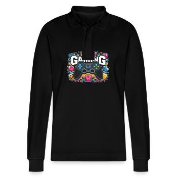 Gaming - Controllers - Stanley/Stella Organic Unisex Long-Sleeved Polo Shirt Prepster - black - Front - Anna (173cm) & Nico (186cm)