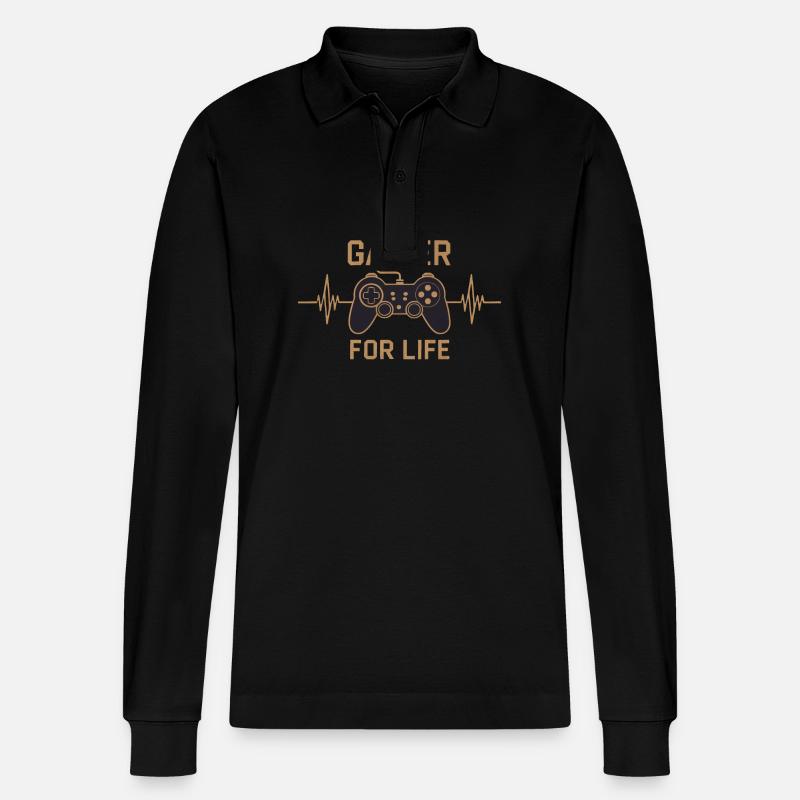 Gamer for life - Stanley/Stella Unisex Bio-Langarm-Poloshirt Prepster - Schwarz