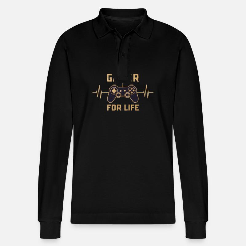 Gamer for life - Stanley/Stella Unisex Bio-Langarm-Poloshirt Prepster - Schwarz