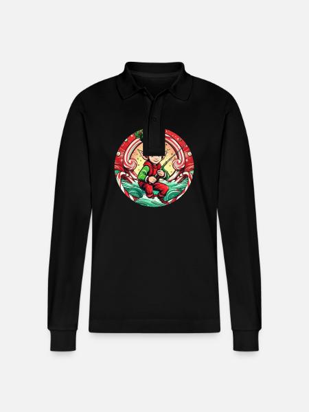 Christmas Elf Fishing - Stanley/Stella Organic Unisex Long-Sleeved Polo Shirt Prepster - black