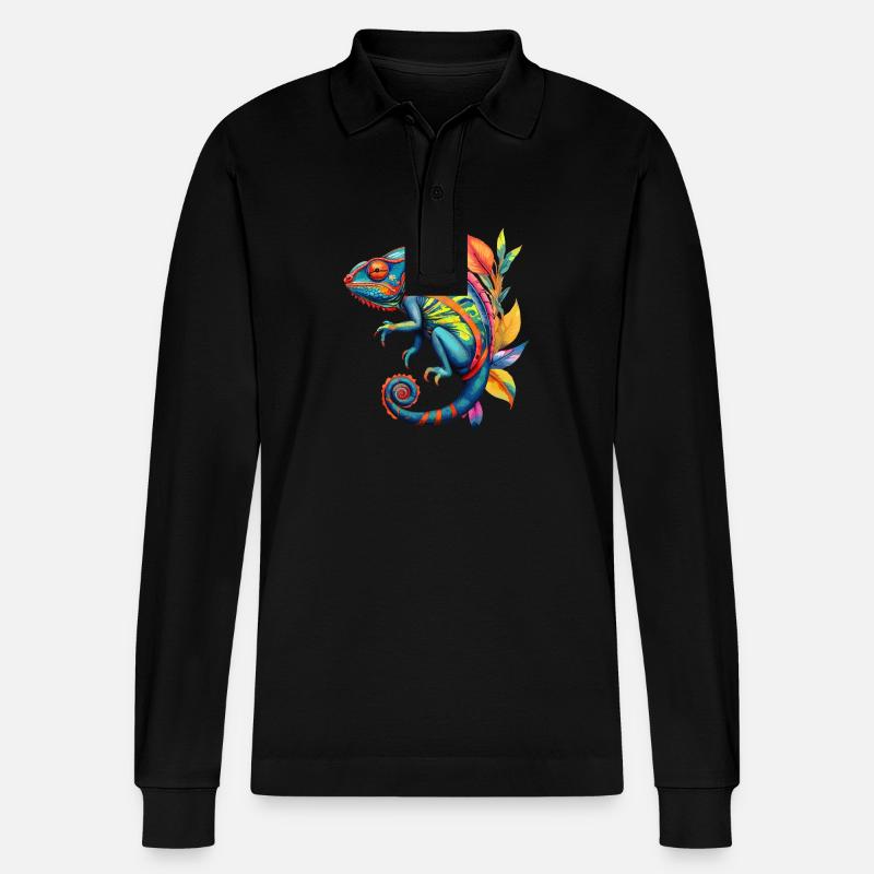 Chamäleon Chamäleons Reptilien - Stanley/Stella Unisex Bio-Langarm-Poloshirt Prepster - Schwarz