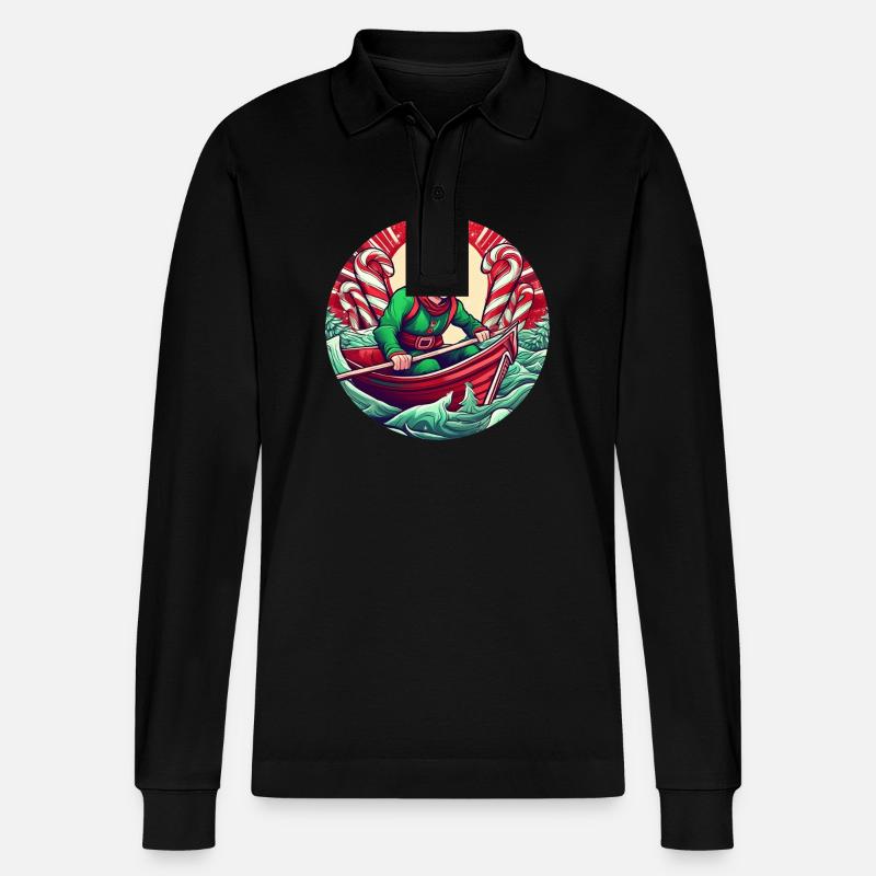 Christmas Elf Rowing - Stanley/Stella Organic Unisex Long-Sleeved Polo Shirt Prepster - black