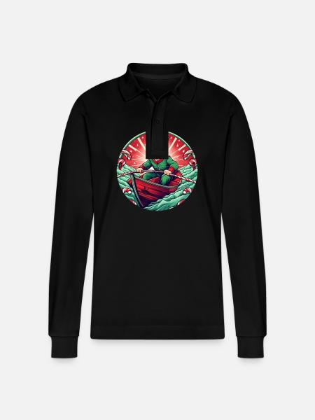 Christmas Elf Rowing - Stanley/Stella Organic Unisex Long-Sleeved Polo Shirt Prepster - black