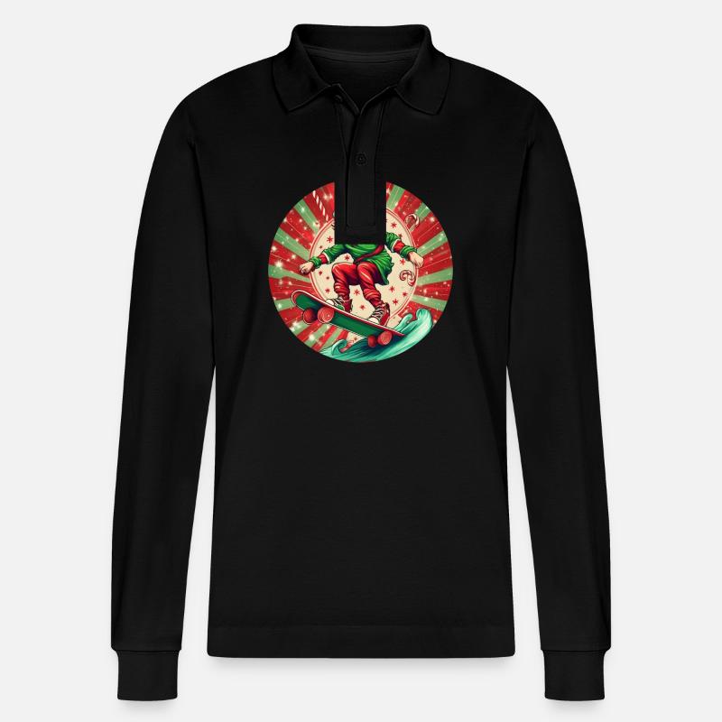 Elfe de Noël Skateboard - Polo à manches longues bio PREPSTER Stanley/Stella Unisexe - noir