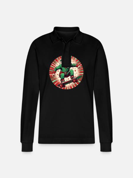 Christmas Elf Skateboarding - Stanley/Stella Organic Unisex Long-Sleeved Polo Shirt Prepster - black