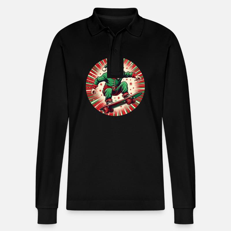 Elfe de Noël Skateboard - Polo à manches longues bio PREPSTER Stanley/Stella Unisexe - noir