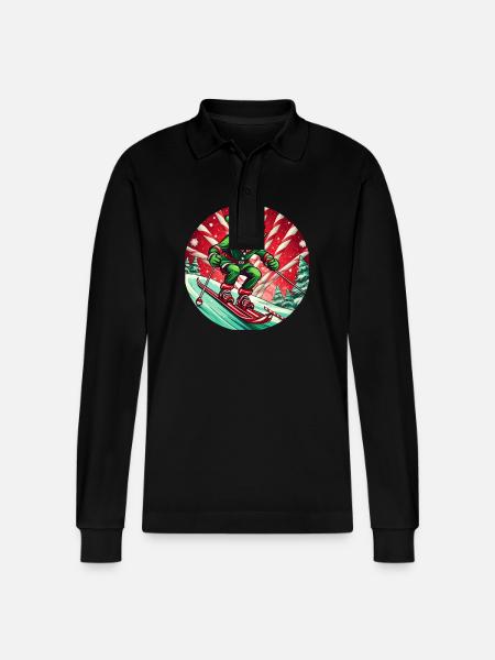 Christmas Elf Skiing - Stanley/Stella Organic Unisex Long-Sleeved Polo Shirt Prepster - black