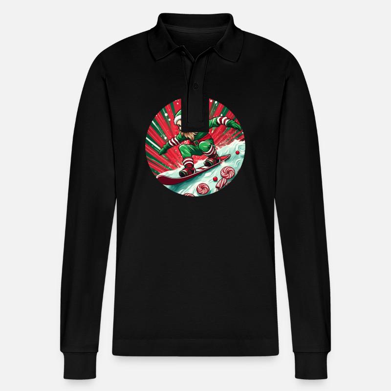 Weihnachtself Snowboarden - Stanley/Stella Unisex Bio-Langarm-Poloshirt Prepster - Schwarz