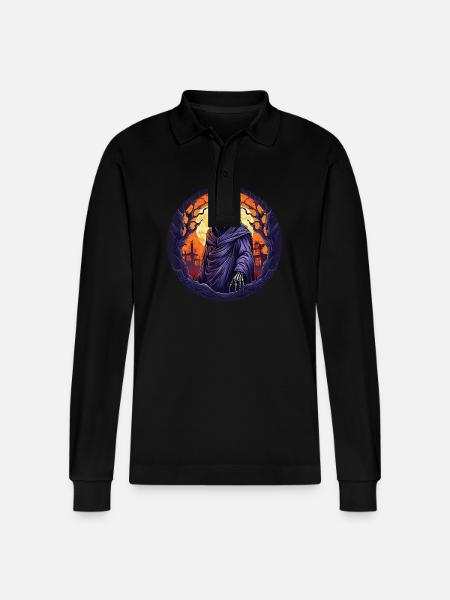 Gruseliges Halloween-partykostüm Sensenmann - Stanley/Stella Organic Unisex Long-Sleeved Polo Shirt Prepster - black