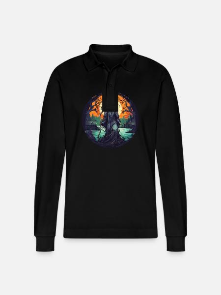 Gruselige Halloween Party Kostüm Hexe - Stanley/Stella Organic Unisex Long-Sleeved Polo Shirt Prepster - black