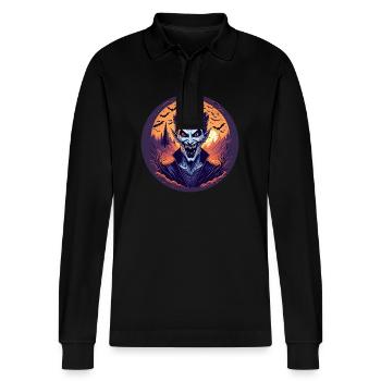 Gruseliges Halloween-partykostüm Vampir - Stanley/Stella Organic Unisex Long-Sleeved Polo Shirt Prepster - black - Front - Anna (173cm) & Nico (186cm)