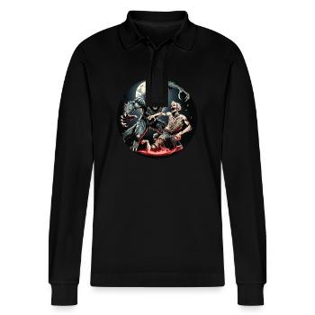 Gruseliges Halloween-partykostüm Werwolf Und - Stanley/Stella Organic Unisex Long-Sleeved Polo Shirt Prepster - black - Front - Anna (173cm) & Nico (186cm)