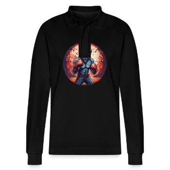 Gruseliges Halloween-partykostüm Werwolf-boxen - Stanley/Stella Organic Unisex Long-Sleeved Polo Shirt Prepster - black - Front - Anna (173cm) & Nico (186cm)