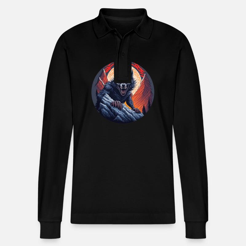 Gruseliges Halloween-partykostüm Werwolf-klettern - Stanley/Stella Unisex Bio-Langarm-Poloshirt Prepster - Schwarz