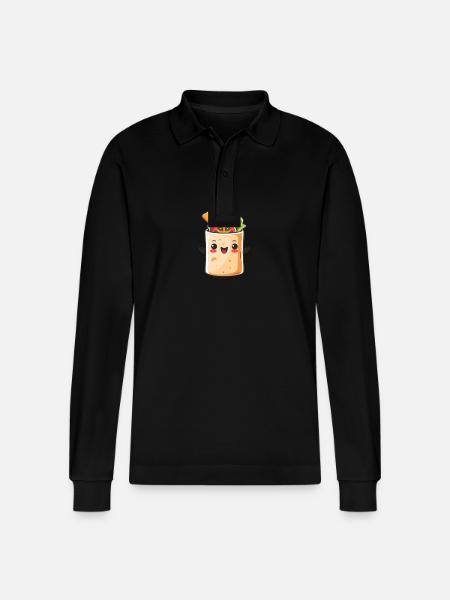 Cute Burrito Comic - Stanley/Stella Organic Unisex Long-Sleeved Polo Shirt Prepster - black