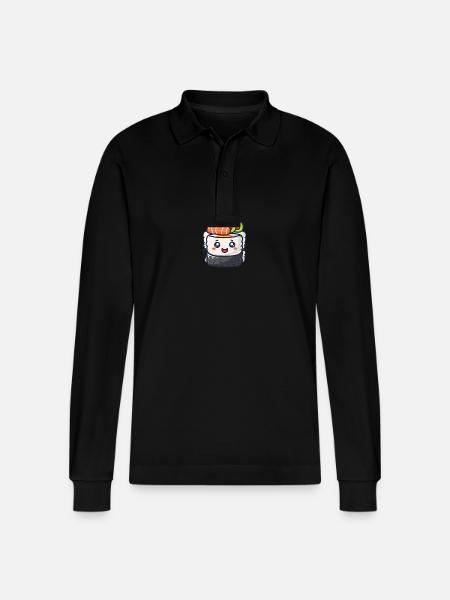 Sushi Roll with Face - Stanley/Stella Organic Unisex Long-Sleeved Polo Shirt Prepster - black