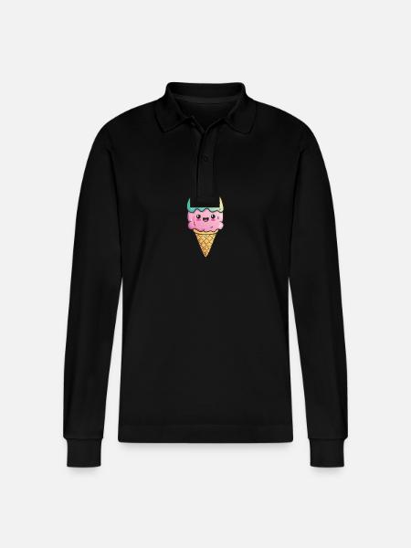 Ice cream with face - Stanley/Stella Organic Unisex Long-Sleeved Polo Shirt Prepster - black
