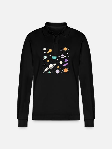 Pastel Planet Party - Stanley/Stella Organic Unisex Long-Sleeved Polo Shirt Prepster - black