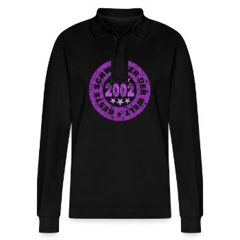 2002 - Stanley/Stella Organic Unisex Long-Sleeved Polo Shirt Prepster - black - Front - Anna (173cm) & Nico (186cm)