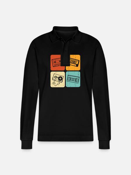 Oldschool costume with retro cassette - Stanley/Stella Organic Unisex Long-Sleeved Polo Shirt Prepster - black