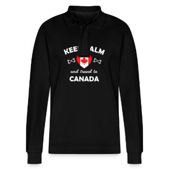 Le voyage au Canada - Polo à manches longues bio PREPSTER Stanley/Stella Unisexe - noir - Devant - Anna (173cm) & Nico (186cm)