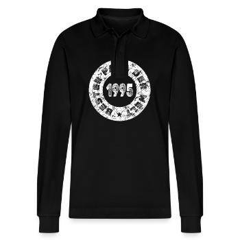 1995 - Stanley/Stella Organic Unisex Long-Sleeved Polo Shirt Prepster - black - Front - Anna (173cm) & Nico (186cm)