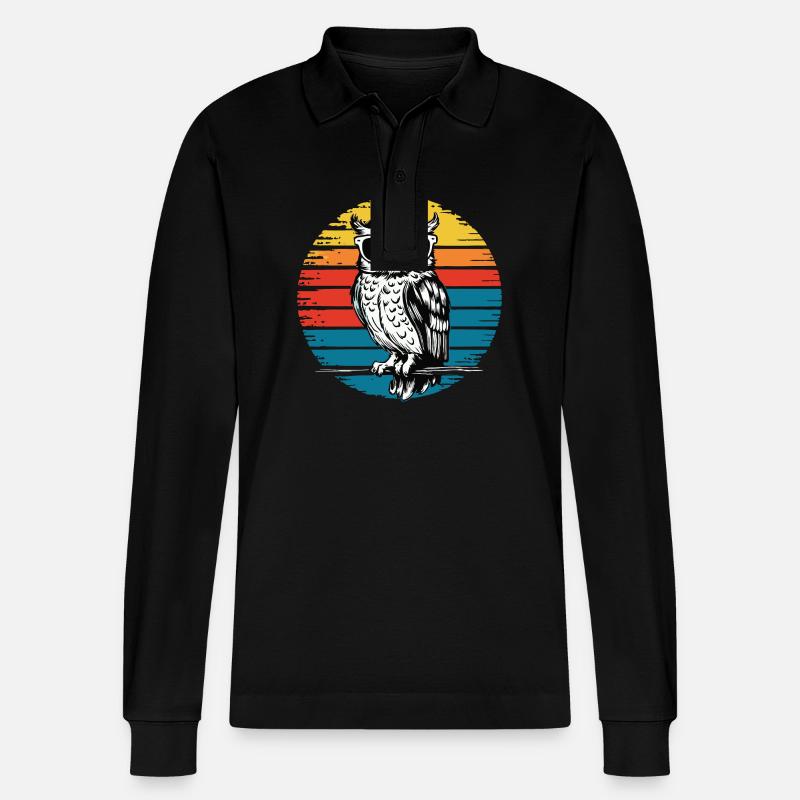 Nachteule Eule Eulen Vogel - Stanley/Stella Unisex Bio-Langarm-Poloshirt Prepster - Schwarz