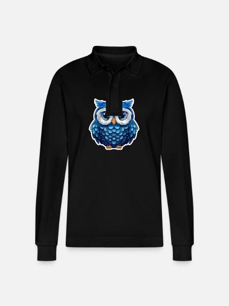 Cute Owl Kawaii Mascot - Stanley/Stella Organic Unisex Long-Sleeved Polo Shirt Prepster - black