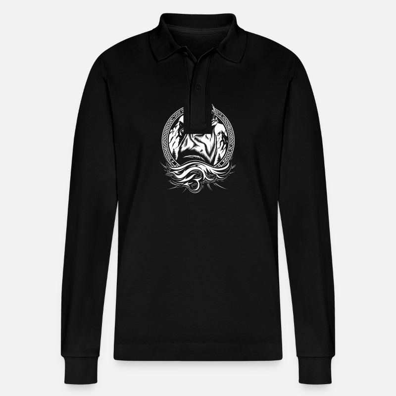 Wikinger-Wolf - Stanley/Stella Unisex Bio-Langarm-Poloshirt Prepster - Schwarz