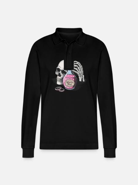 Witch's Fizz Halloween Skull - Stanley/Stella Organic Unisex Long-Sleeved Polo Shirt Prepster - black