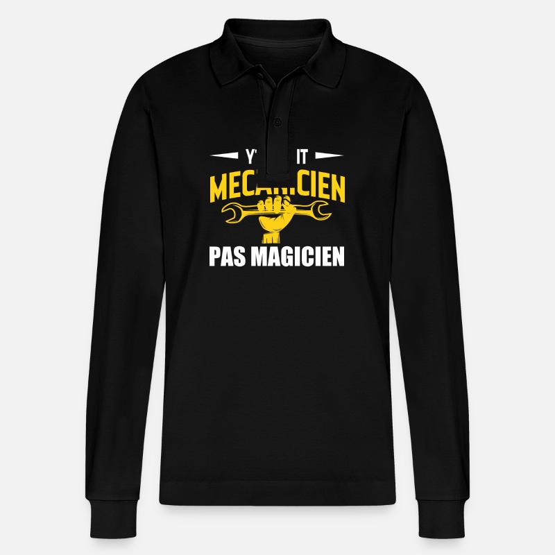 Y'a écrit mécanicien pas magicien - Polo à manches longues bio PREPSTER Stanley/Stella Unisexe - noir