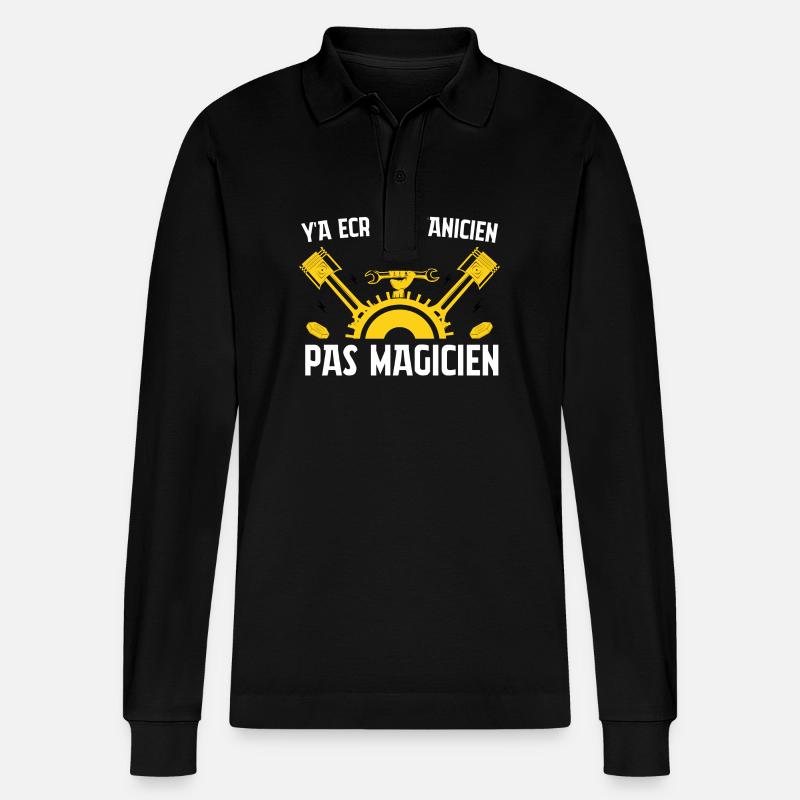 Y'a écrit mécanicien pas magicien - Polo à manches longues bio PREPSTER Stanley/Stella Unisexe - noir