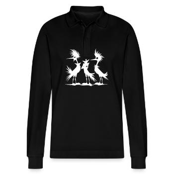 Annoyed funny bird group in defiance phase - Stanley/Stella Organic Unisex Long-Sleeved Polo Shirt Prepster - black - Front - Anna (173cm) & Nico (186cm)