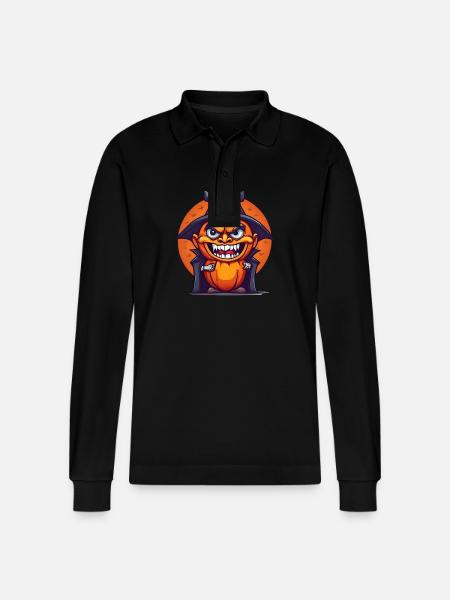 Halloween Pumpkin Vampire - Stanley/Stella Organic Unisex Long-Sleeved Polo Shirt Prepster - black