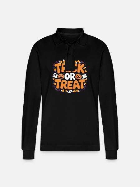 Trick or Treat - Stanley/Stella Organic Unisex Long-Sleeved Polo Shirt Prepster - black
