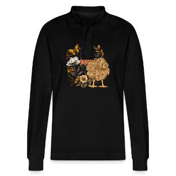 Huhn Hühner Henne Natur Tierfreund tierlieb - Stanley/Stella Unisex Bio-Langarm-Poloshirt Prepster - Schwarz - Vorne - Anna (173cm) & Nico (186cm)